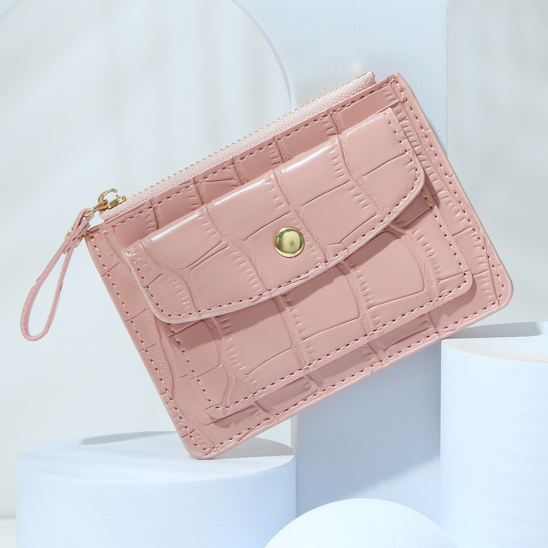 New Card Bag Coin Purse Zipper Card Holder Wallet Women's ins Candy Color Crocodile Pattern Small Fresh Wholesale Fixed logo