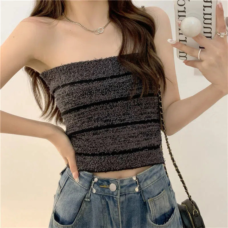 Sexy hot girl striped tube top for women summer  new style short chic ins top for inner wear and outer wear