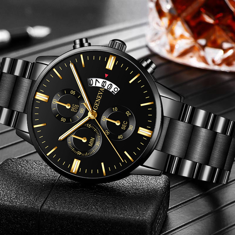 Heißes Angebot Explosive Drei-auge herren Stahl Gürtel Uhr Business Freizeit Kalender Quarzuhr männer Spot_voghion.com