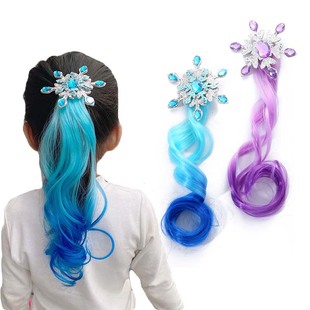 Foreign Trade Children's Color Wig Hairpin Snow Snow Princess Gradient Long Curly Hair Girls' Braided Hair Colorful Rope Headwear