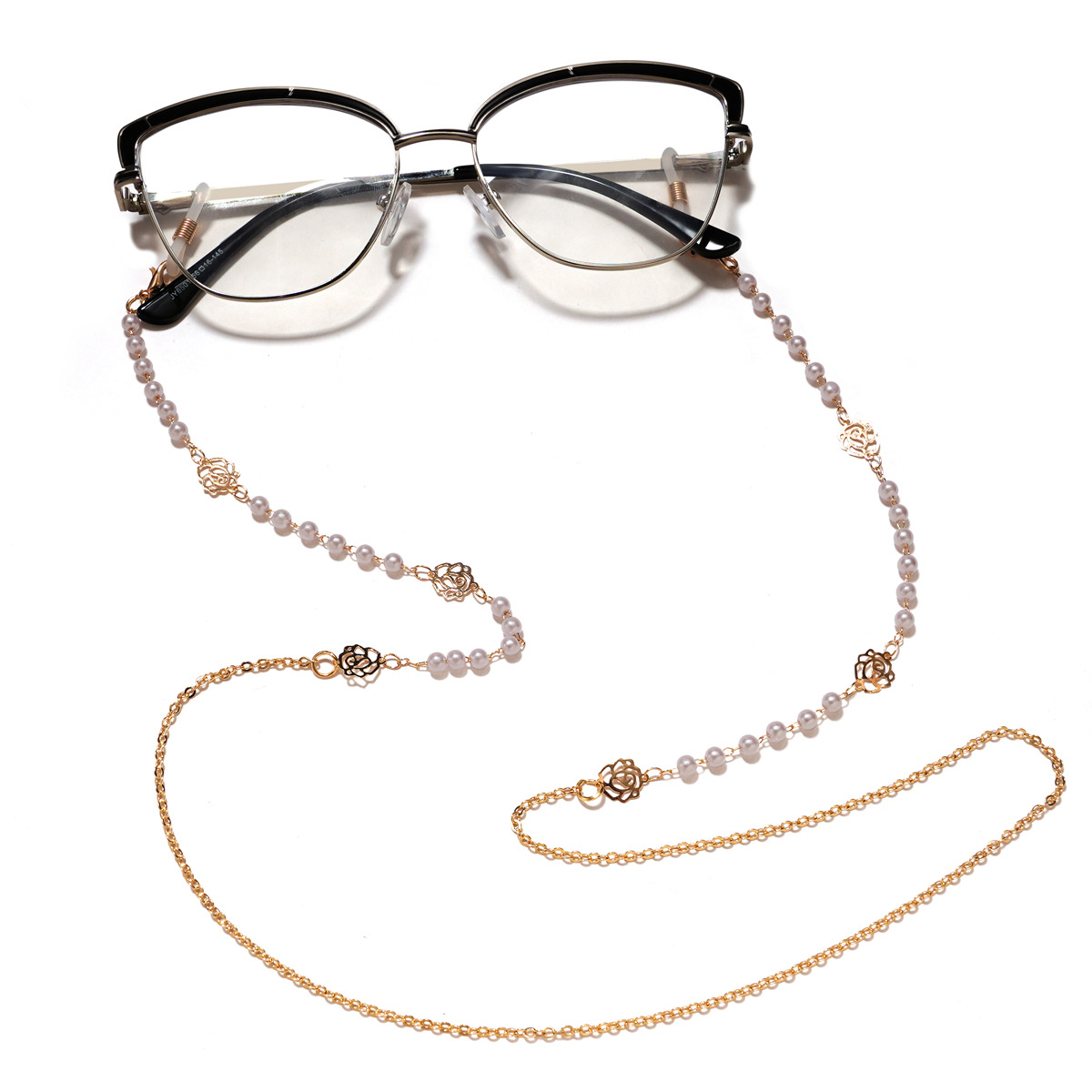 European and American hot sale color-preserving gold-plated glasses chain pearl glasses rope metal copper non-slip chain mask chain factory direct sales