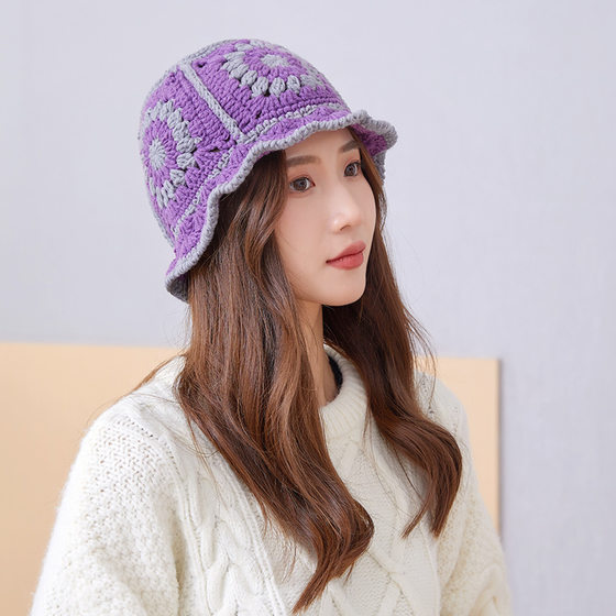 Korean ins New Handmade Knitted Hat Fisherman's Hat Wool Hat Vintage Hollow Thin Breathable Basin Hat for Women