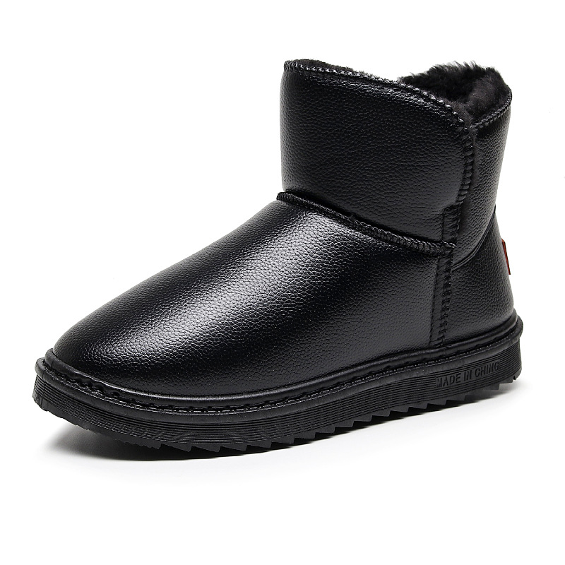 Winter Leather Waterproof Snow Boots Men's Cotton Shoes Non-slip Warm Thickened fleece-lined Short Tube Thick Bottom Comfortable Men's Cotton Boots