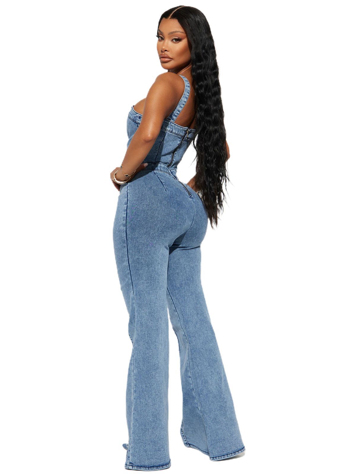 2023 Amazon European and American women's new fashion casual buttons high waist sexy horn cowboy straps