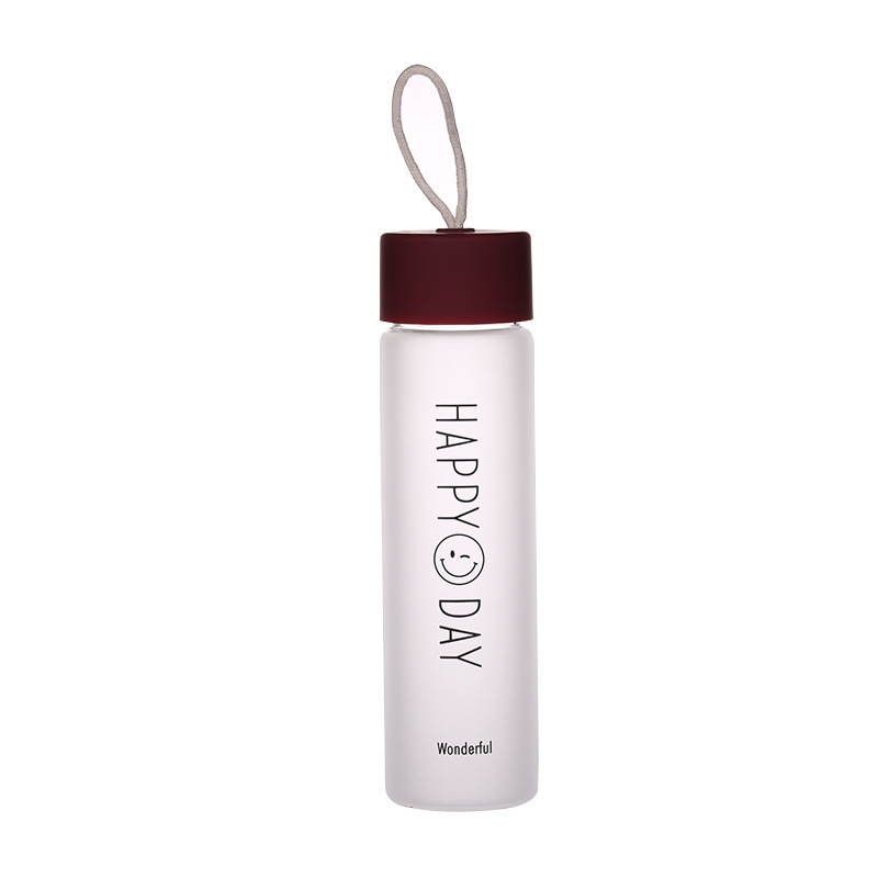 Smiley face frosted rope cover letter creative transparent handy water cup gift Cup printed advertising Cup logo glass