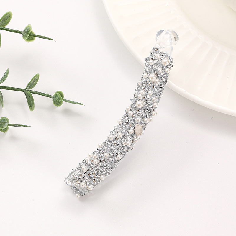 Cross-border Hot Sale Broken Diamond Pearl Hair Banana Clip Light Luxury Full Diamond High-end Fashion Pony Tail Clip Hair Accessories Hair Clip_voghion.com