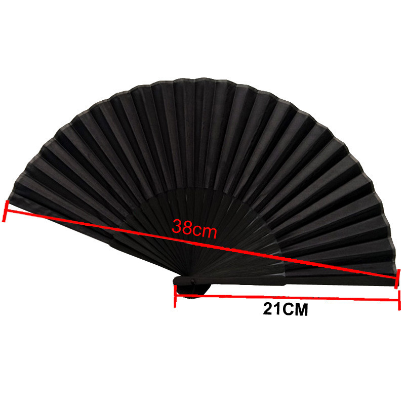 In stock cross-border bamboo fan handle black bone black silk fan cool silk fan dark Loli