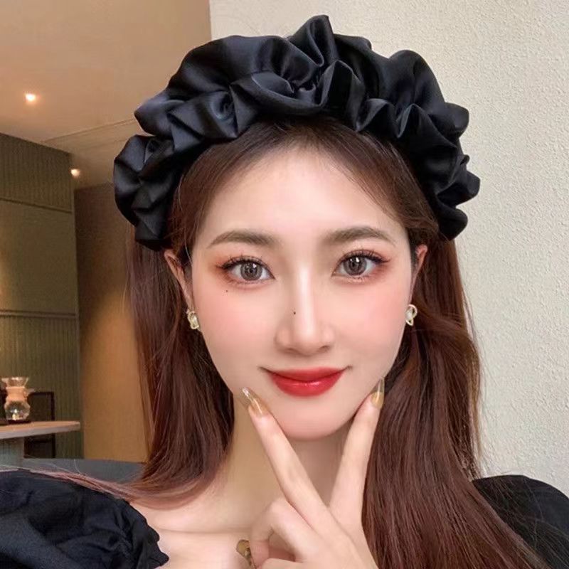 Elegant High Cranial Top Satin Hairband Fold Large Intestine Women's Wide-brimmed Hair Accessories for Face Small Retro High-end Jewelry Hairpin
