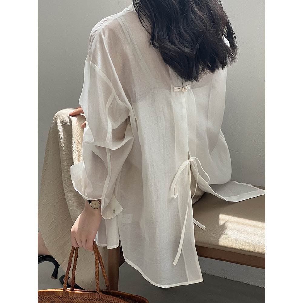 Yan Double Chinese-style Buckle Lightweight Sunscreen Shirt Women's 2024 Summer New Back Split Shirt Top 80997