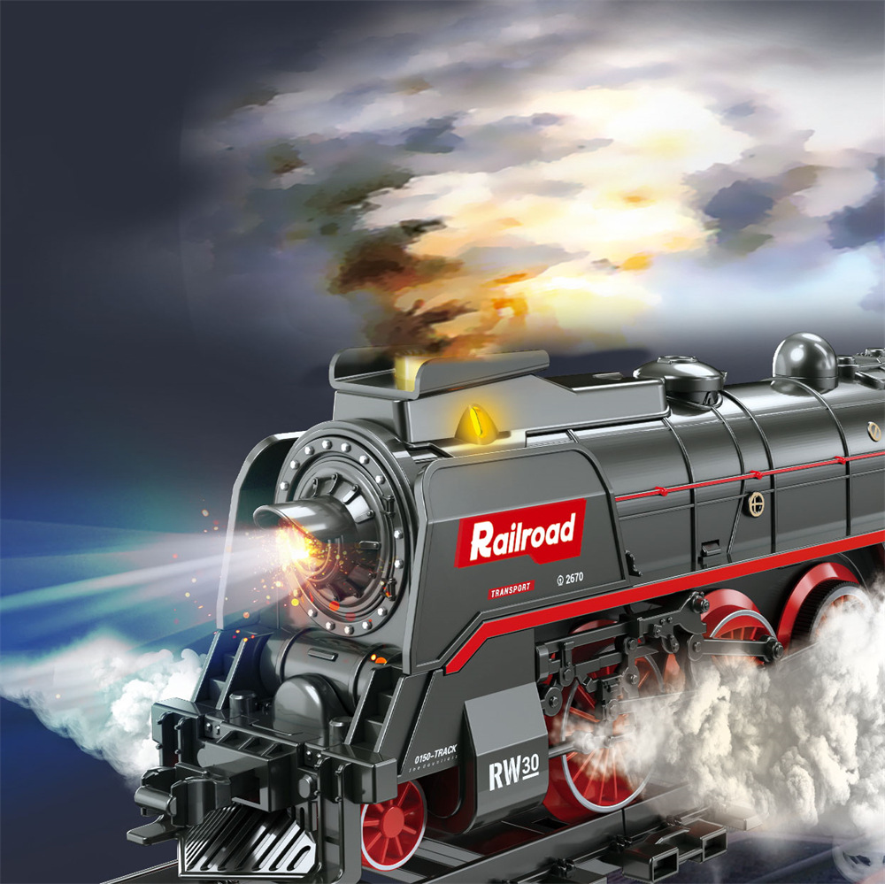 Retro steam train model electric assembled rail car Intelligent simulation whistle classic toy car wholesale