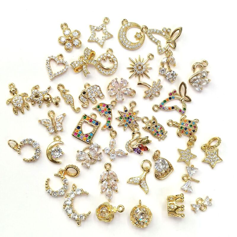 14k包みの金の小さいジルコンの部品の星の月の花の蝶の愛のペンダントdiyのネックレスの耳飾りのペンダントの材料|undefined