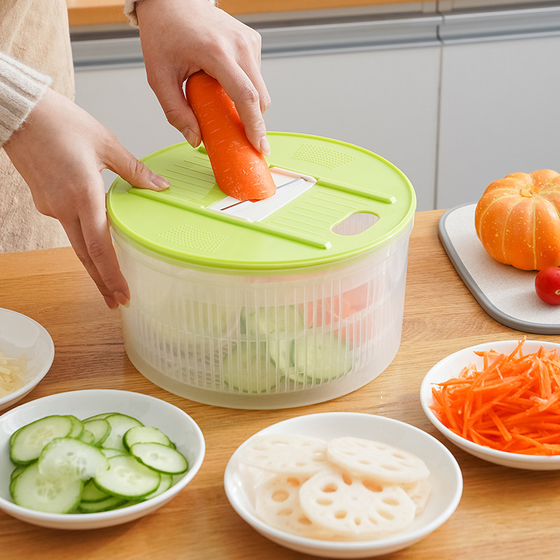 Vegetable dehydrator large capacity multi-functional draining basket kitchen household shaper slicer water throwing tool dehydrator