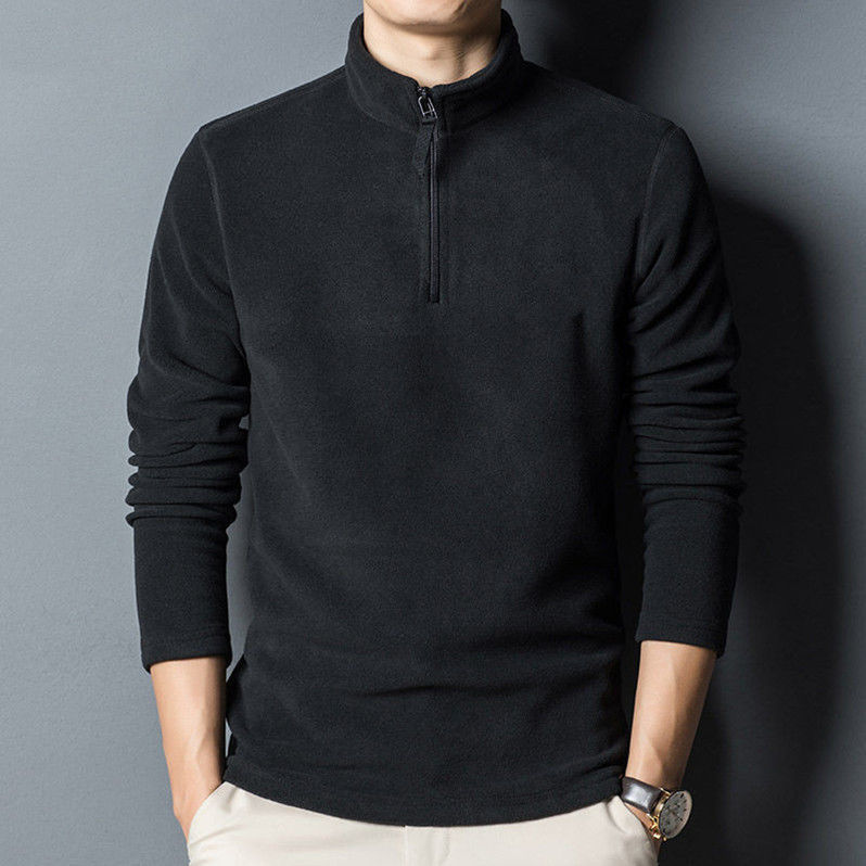 Autumn and winter sweater men's young and middle-aged stand collar polar fleece sweater bottoming shirt trendy top fleece half turtleneck thin