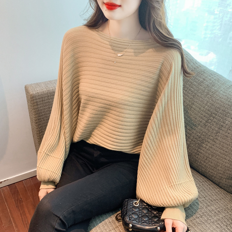 Lantern sleeve sweater for women 2023 Autumn New Korean style inner strap off-neck long sleeve bottoming shirt sweater for women