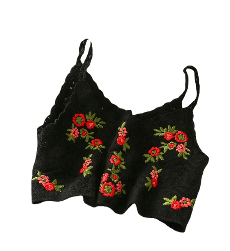 Internet Celebrity Embroidered Knitted Camisole Women's Summer New Slim-fit Loose Short Base Shirt Top for Outer Wear