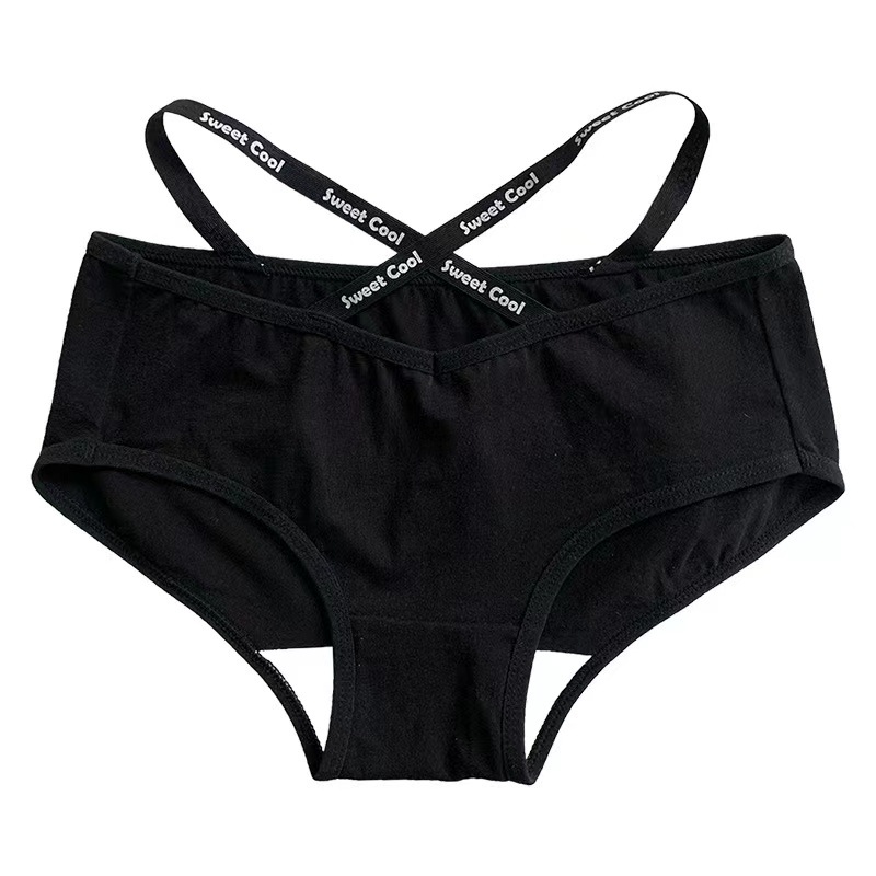 Sports small waist~Japanese pure cotton underwear for girls, sexy letter cross belt, solid color briefs for women, summer thin style