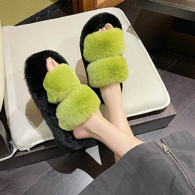 Simple and comfortable indoor and outdoor woolen slippers for women autumn and winter New popular online popular cotton slippers thick bottom open toe flip flops fashion