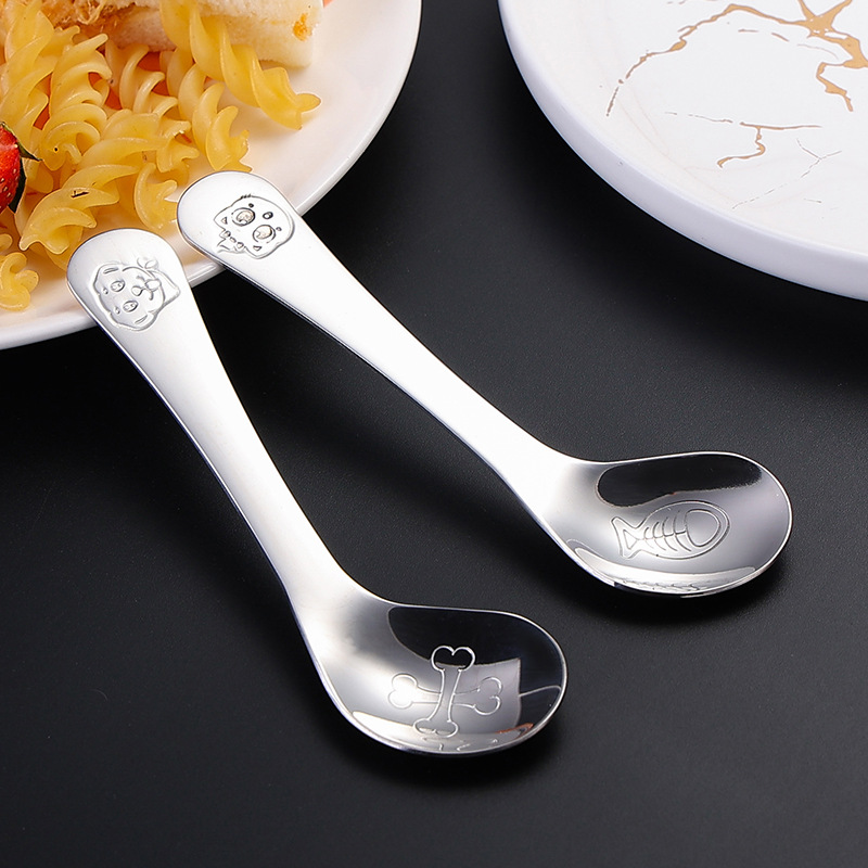 304 stainless steel baby learning to eat training spoon children's crooked mouth elbow training spoon creative cartoon baby spoon