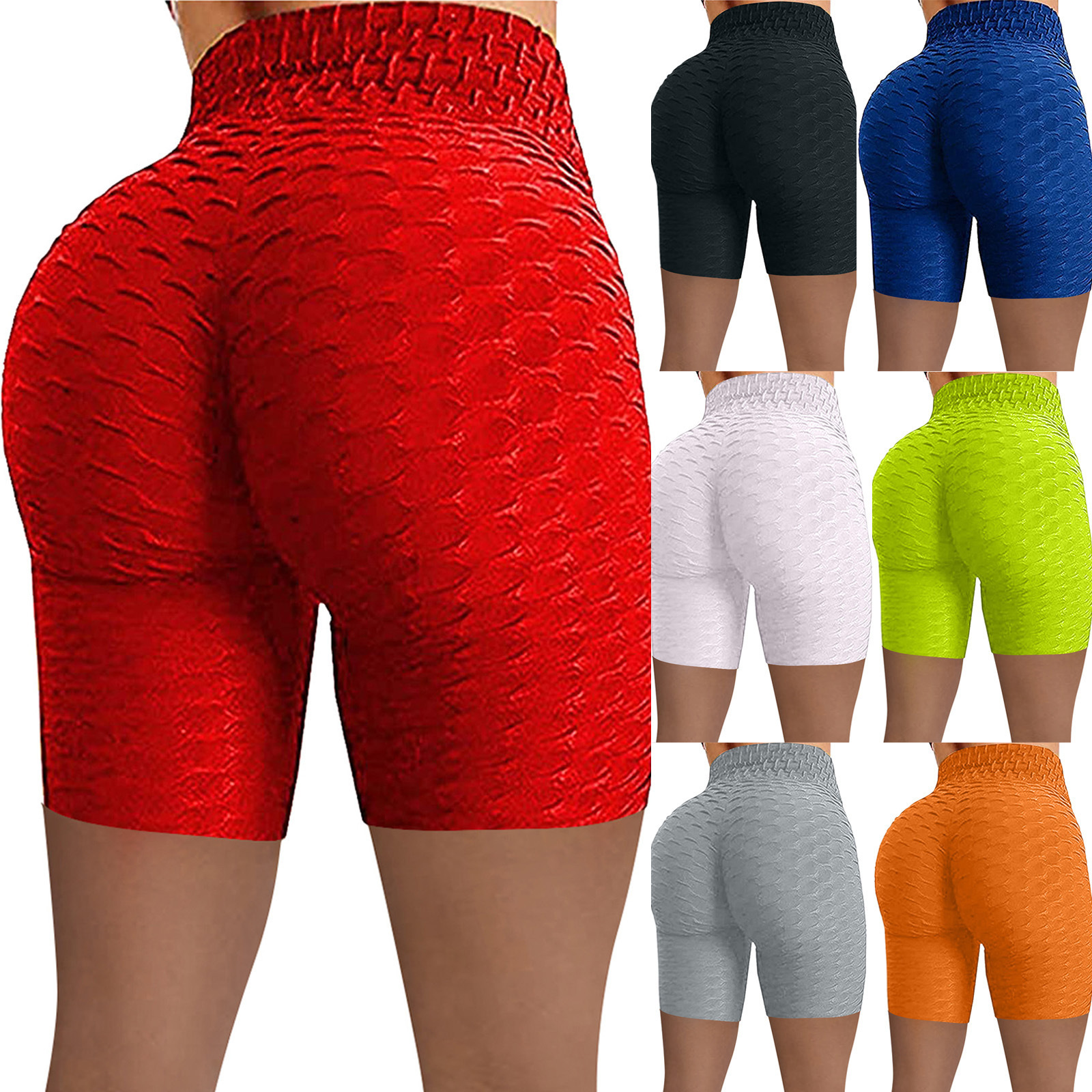 Amazon eBay Women's High Waist Jacquard Bubble Yoga Pants Five-point Elastic Large Size Shorts for Women