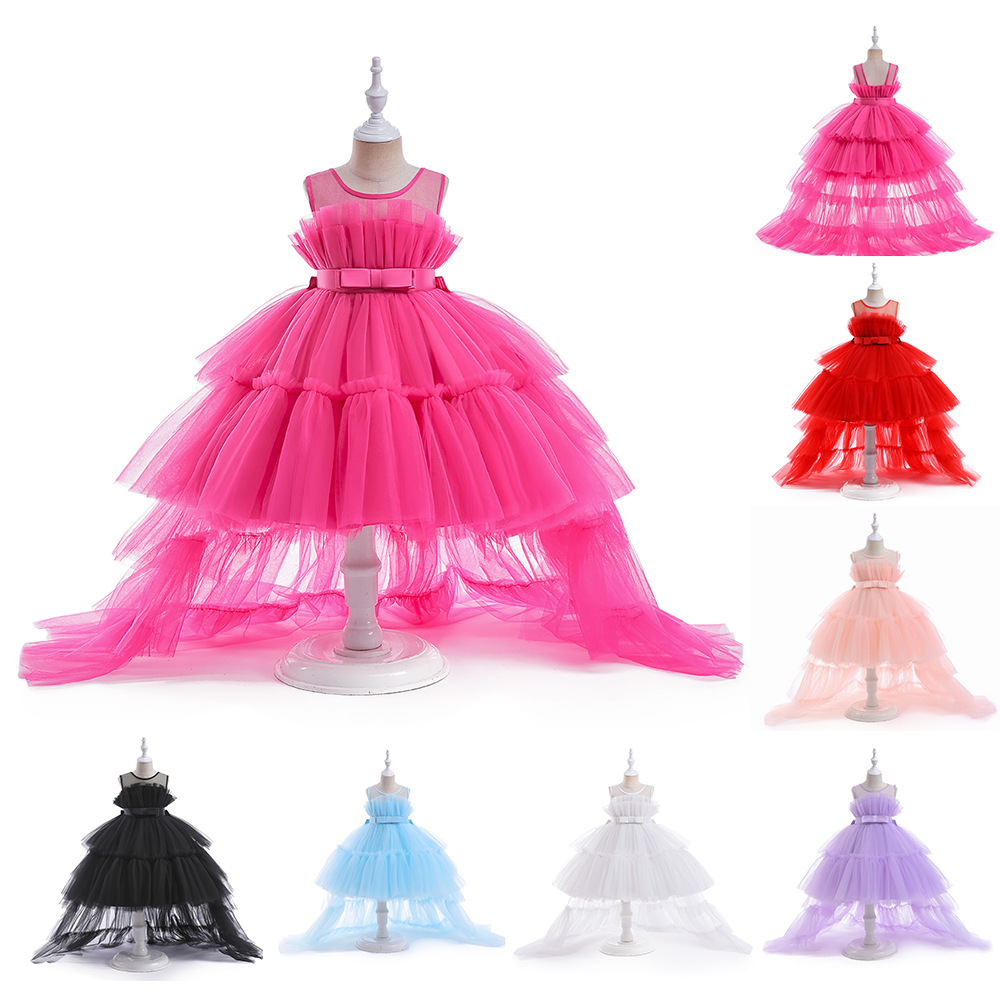 AliExpress Children's Train Wedding Dress Flower Girl Tulle Cake Skirt Girls' Princess Dress Little Girl Fashion Show Performance Costume