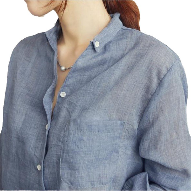 Women's new women's fashion casual cotton linen shirt women's long sleeve loose thin sun protection clothing