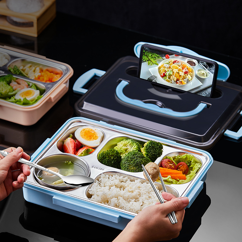 Lunch Lunch Box 304 Stainless Steel Plate Student Canteen Heating Lunch Box Portable Fast Food Insulation Compartment Lunch Box