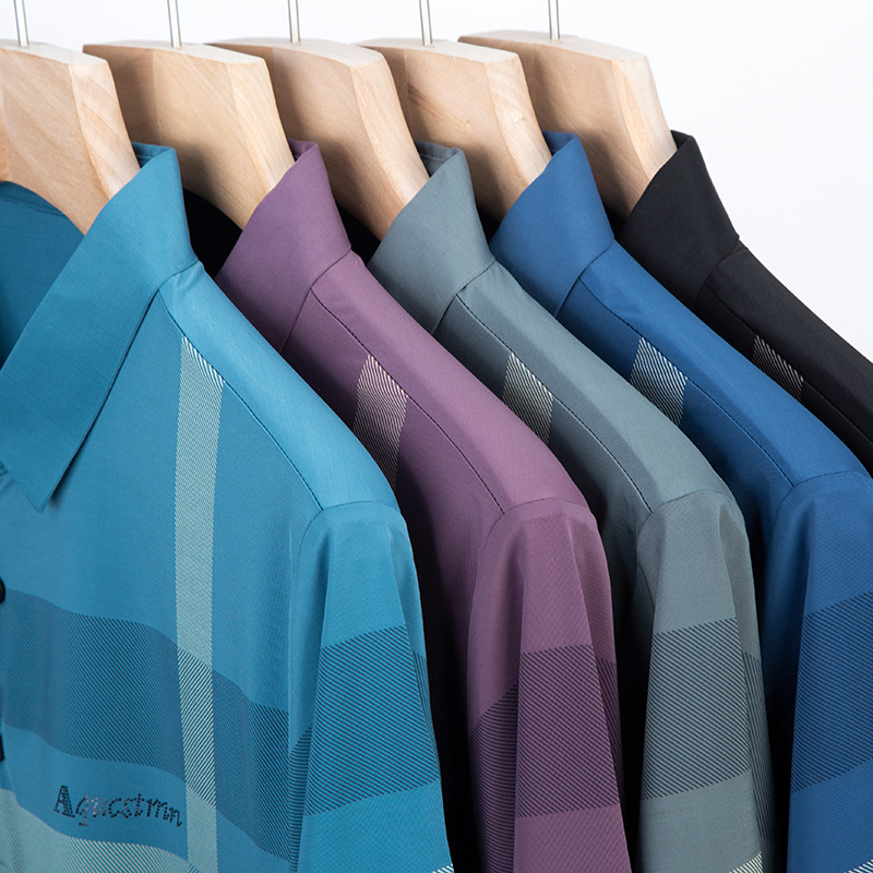 2023 Summer New Short-sleeved T-shirt Men's Lapel Business Casual Half-sleeved Polo Shirt Middle-aged Ice Silk Breathable Men's T-shirt