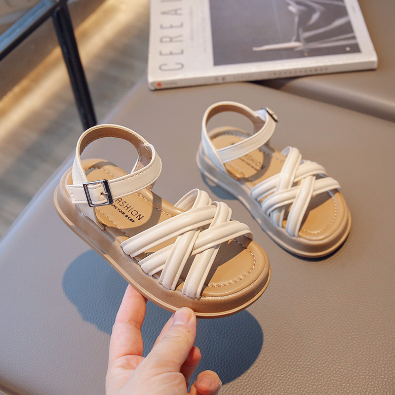 Girls' Shoes Roman Sandals Summer 2023 New Children's Shoes Summer Little Girl's Soft Sole Western Style Mid-Big Children