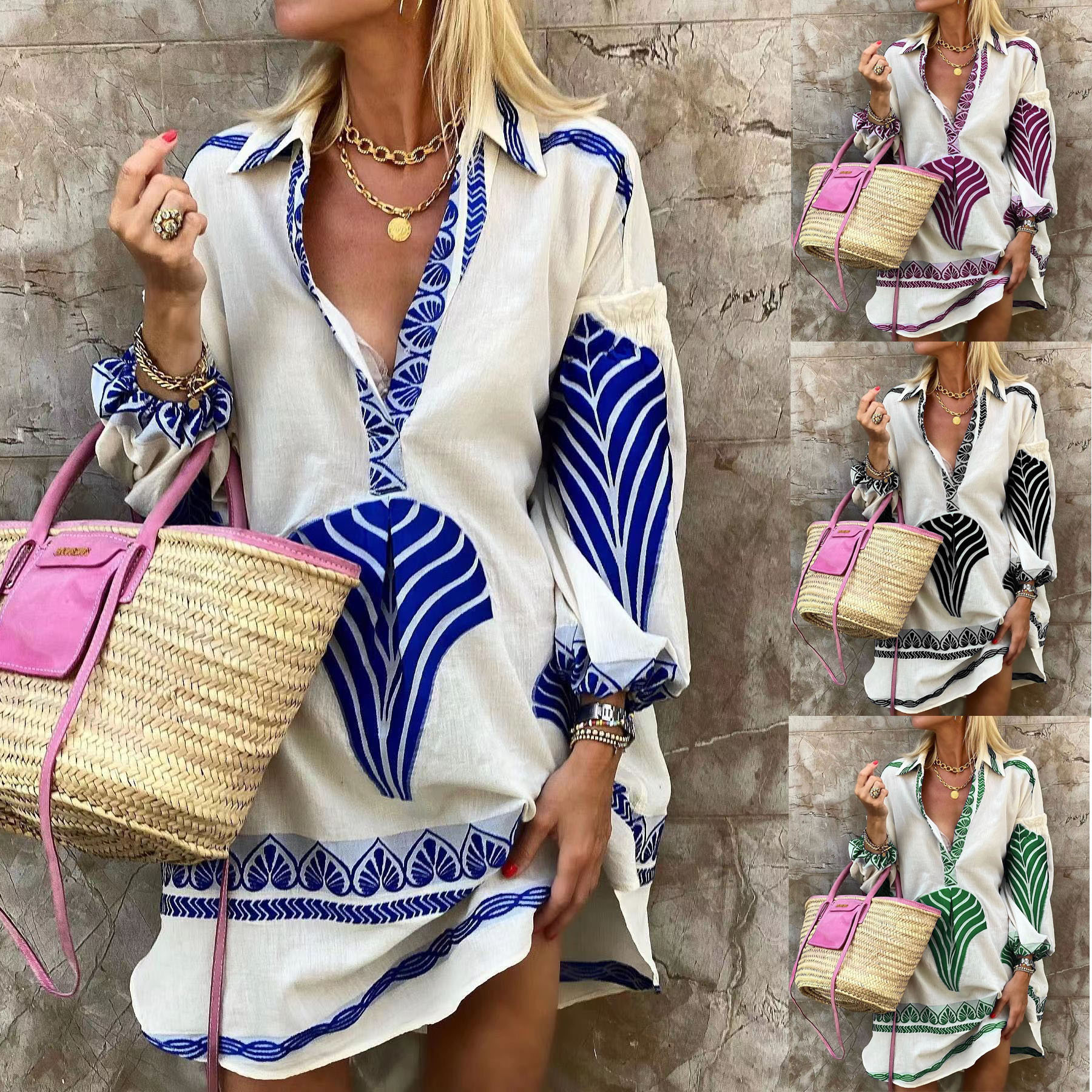 Cross-border 2023 Amazon Europe and America Spring and Summer New Casual Long Shirt INS Loose Vacation Split Top Women