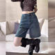 Denim Shorts Women's Trendy All-match Summer Thin New High Waist Retro Small Loose Straight Slim Look Five-point Pants