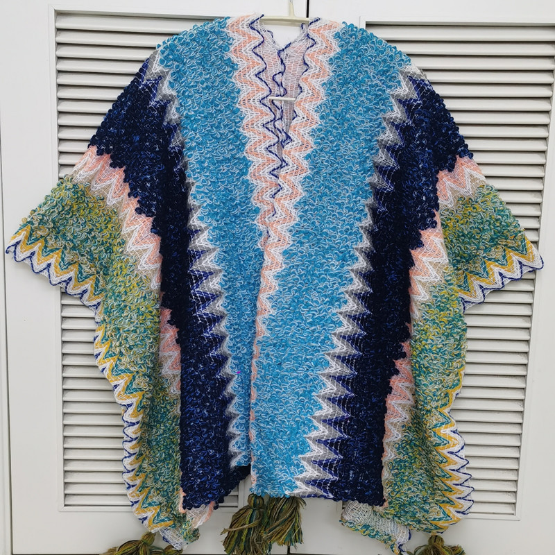 Autumn and winter thickened ethnic style Tibet Yunnan tourism knitted color tassel cardigan women's hair shawl