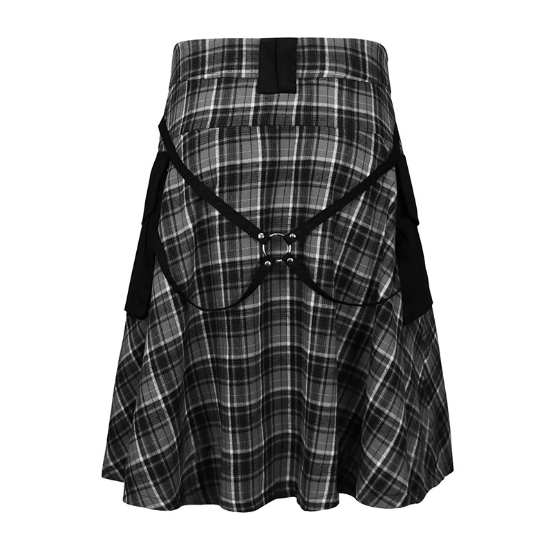 2022 New Spring and Summer Cross-border Men's Irish Skirt Plaid Skirt Apron Scottish Practical Skirt Black Knight