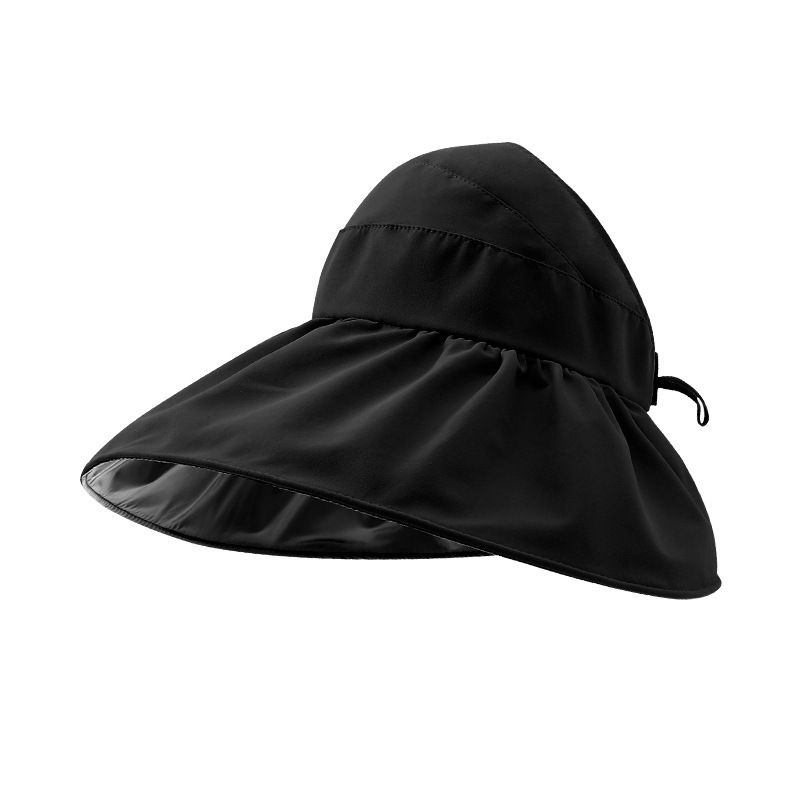 Free Shipping Double Layer Sunscreen Hat Summer Female Fisherman Hat Empty Top Black Glue Coated Anti-UV Foldable Sunshade Hat