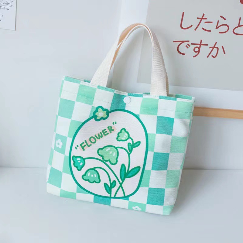 Canvas lunch box bag bento handbag cute student handbag school bag for work and study popular online gift small tote bag