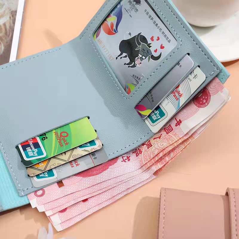 2021 new three-fold women's wallet coin purse certificate driving license card holder Korean style monochrome buckle wallet