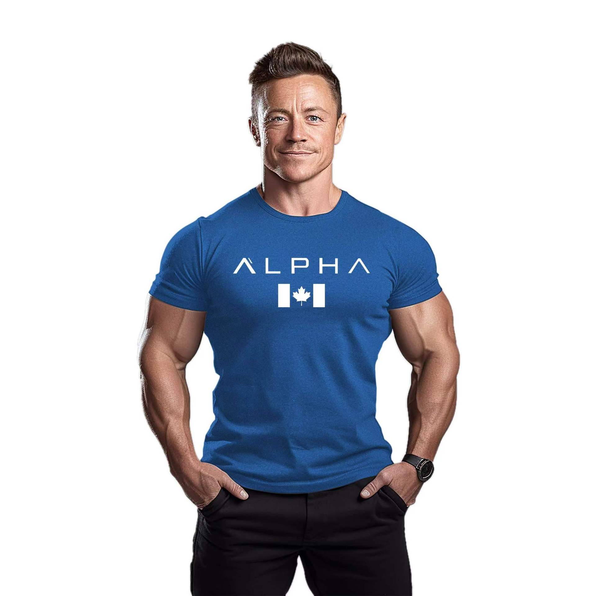 Foreign Trade Printed Fitness Men's Breathable Sports T-shirt Trendy Men's Slim-fit Summer Bodybuilding Short-sleeved Men