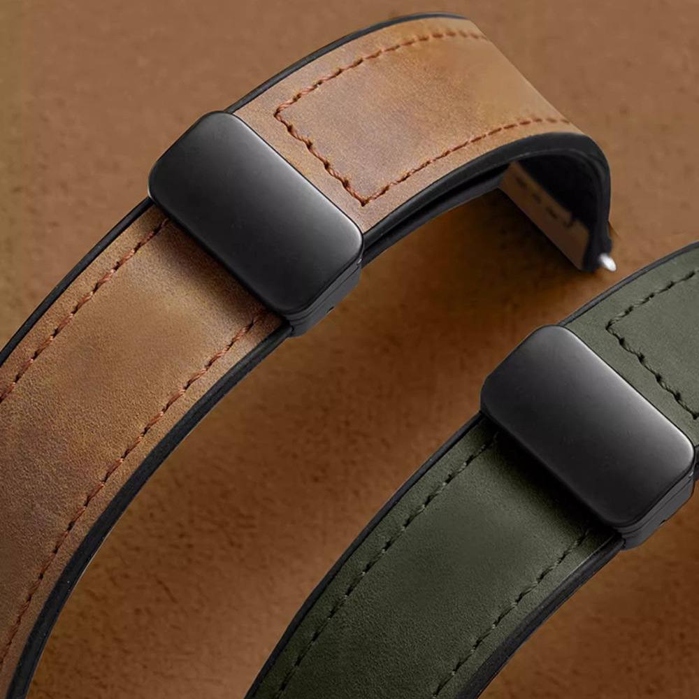 Applicable to Apple Apple Watch1-9 generation ultra silicone Leather Magnetic buckle strap Crazy Horse leather strap