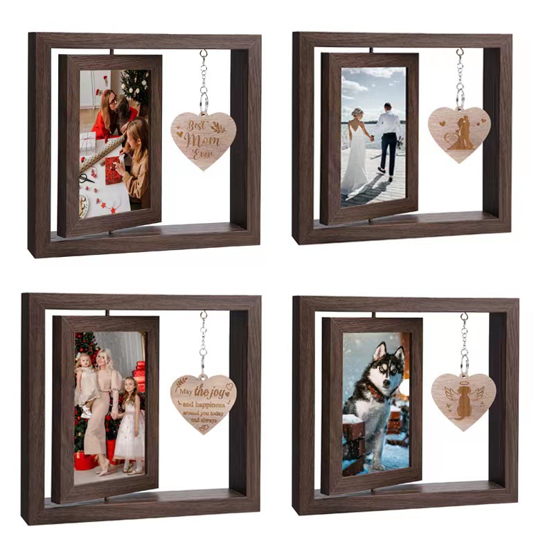 Cross-border retro creative double-sided rotating photo frame 6-inch wooden frame decoration Mother's Day Christmas New Year gift