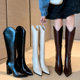 Women's knee-length boots, pointed toe chunky heel riding boots, Chelsea V-mouth thin boots, autumn and winter 2023