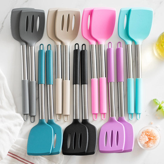 Amazon hot sale 430 stainless steel hollow handle silicone kitchenware two-piece kitchen spatula spatula 2-piece set