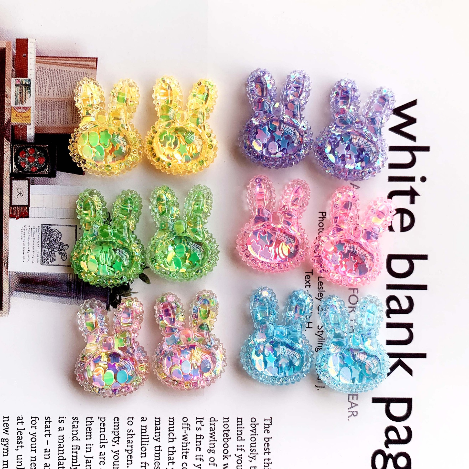 High transparent five-pointed star sequins rabbit head AB glue jewelry accessories diy hairpin accessories handmade hair accessories material