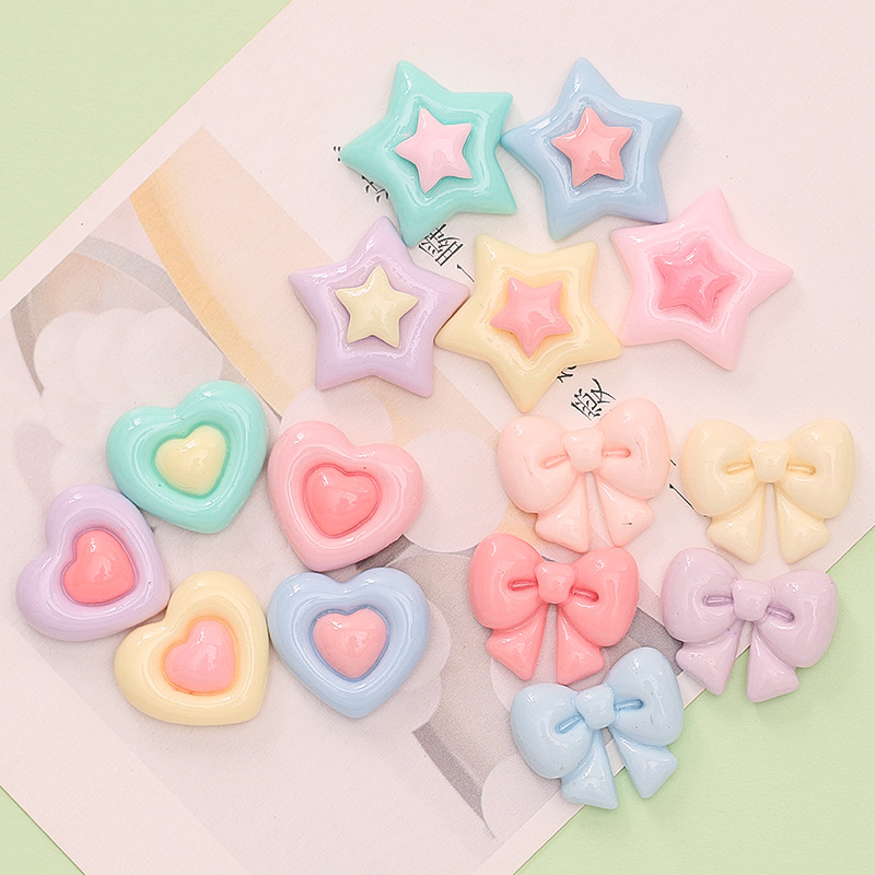 All-match double-layer star love bow diy cream glue mobile phone case hairpin resin accessories wholesale - ShopShipShake