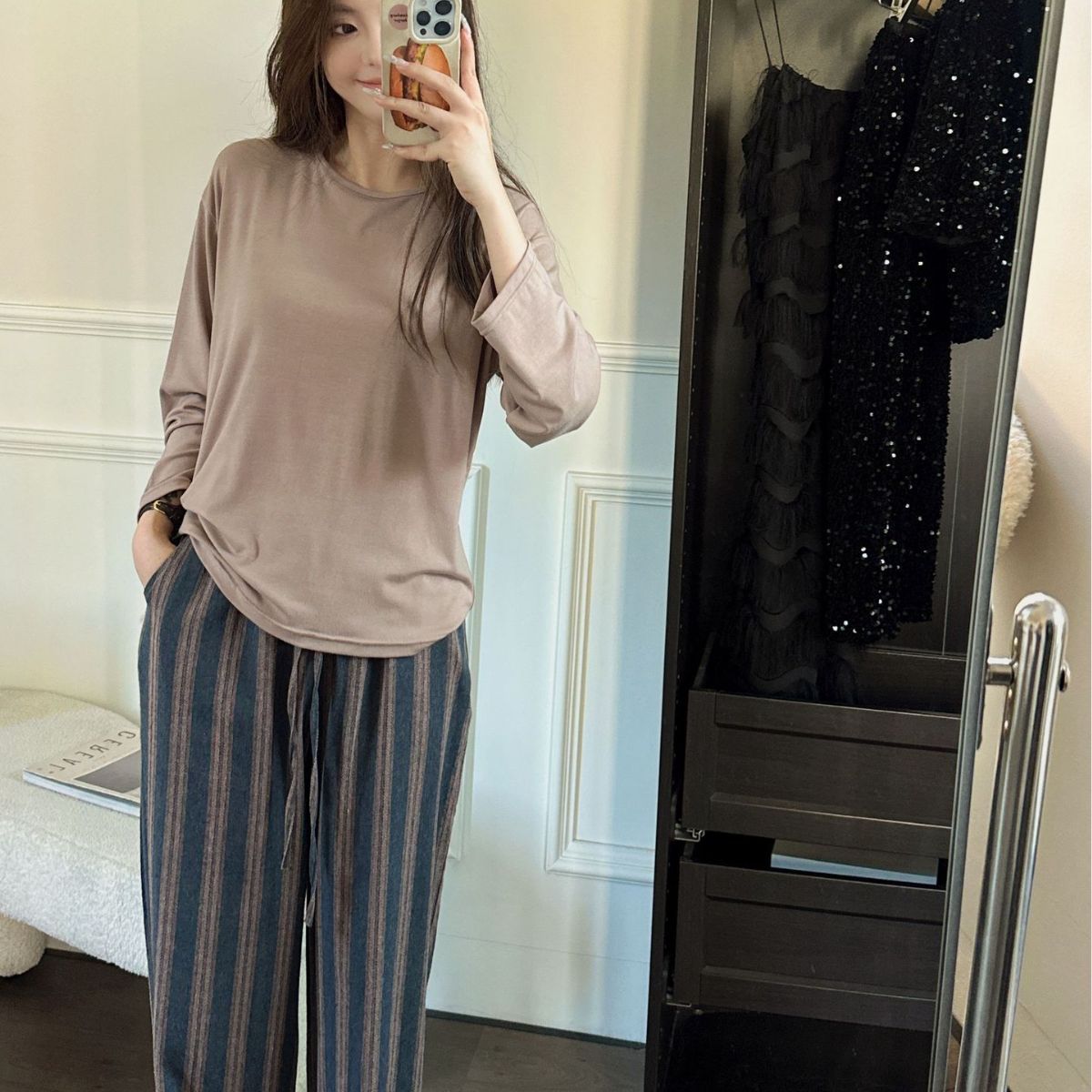 2024 end Post Korean striped suit long homewear spring girls' high cotton long-sleeved trousers pajamas