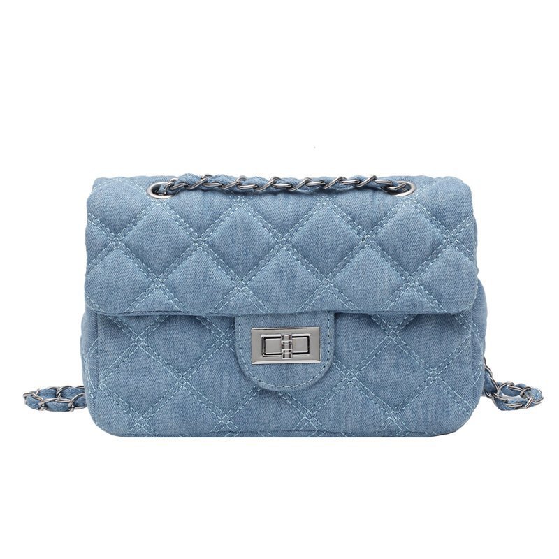 2023 Korean Style New Women's Bag Popular Fashion Simple Denim Shoulder Bag Classic Embroidery Rhomboid Chain Crossbody Bag