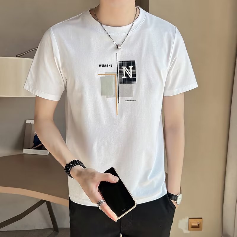 European Men's 2023 New Short-sleeved T-shirt Men's Trendy Brand Simple Printed T-shirt Round Neck Summer Short-sleeved Men's T-shirt