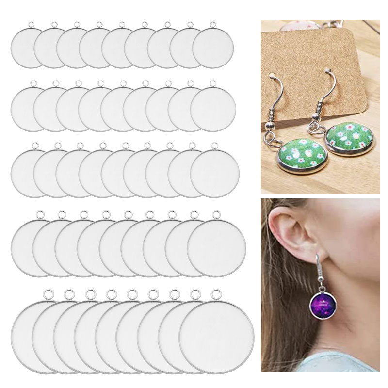 Round Base diy10-25mm Gem Basin Jewelry Stainless Steel Pendant Tray Pendant Keychain Earrings Accessories - ShopShipShake