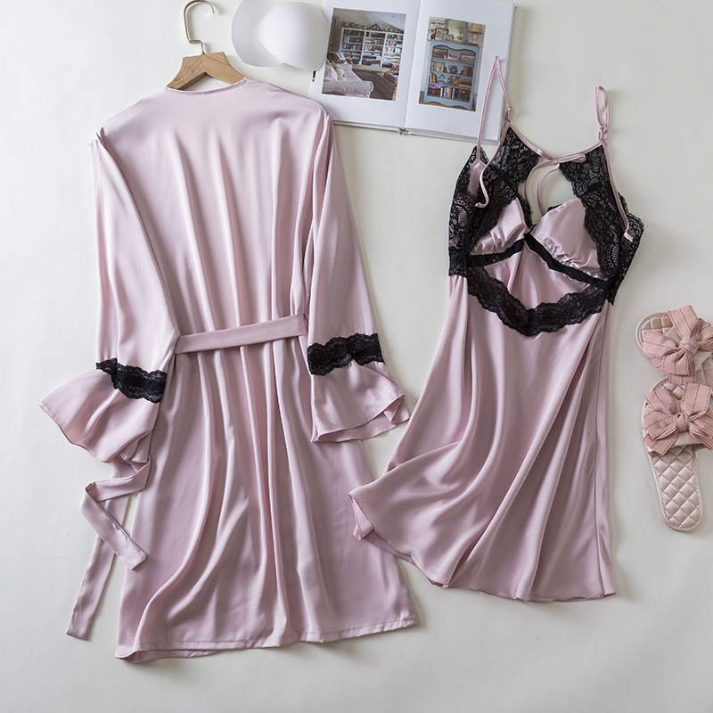 Sexy pajamas women's Thin Ice Silk Pure desire style lace edge beauty back home wear spring and summer new silk strap nightdress