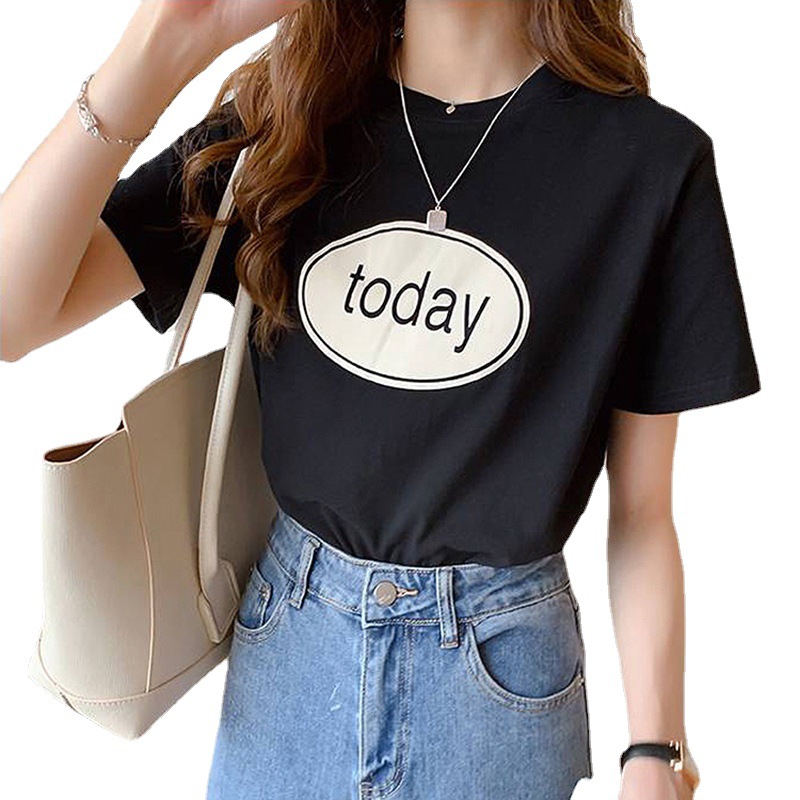 Short-sleeved T-shirt women's ins tide 2023 new summer Korean student letter printed top women's clothing a generation of hair