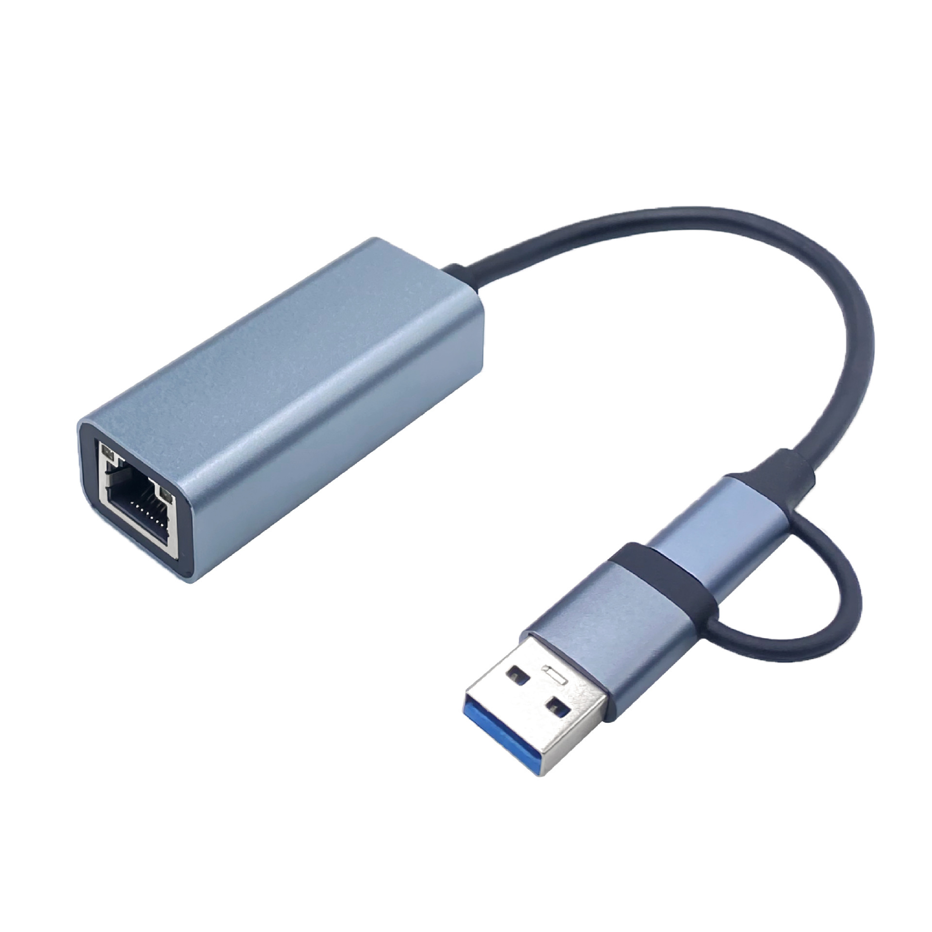 Cross-border e-commerce popular aluminum alloy USBType c two-in-one to RJ45 Gigabit drive-free network card 100m/1000