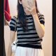 Short-sleeved Chanel Striped Sweater Women's Summer Thin 2023 New Design Slim-fit French Top